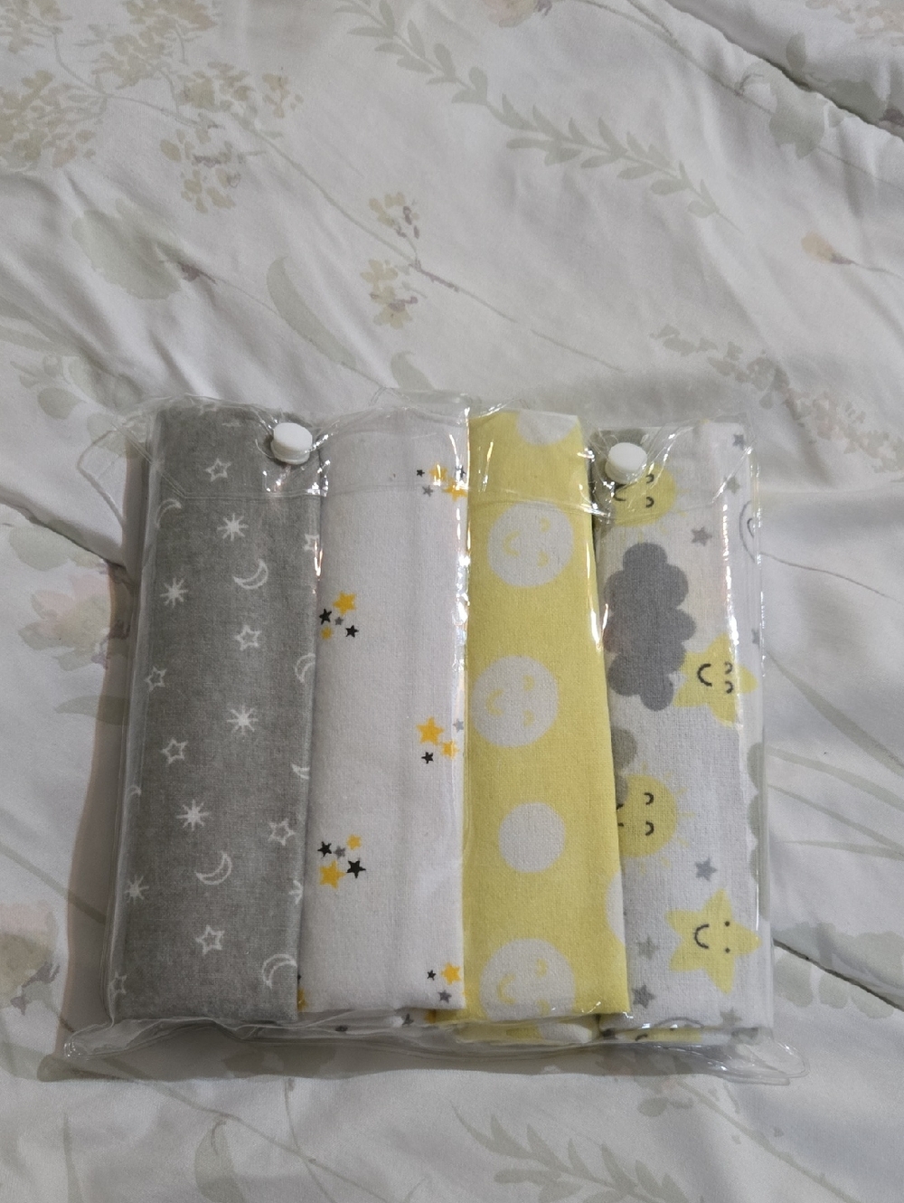 Baby Muslin Swaddle Blankets - Yellow & Gray Star and Moon Designs